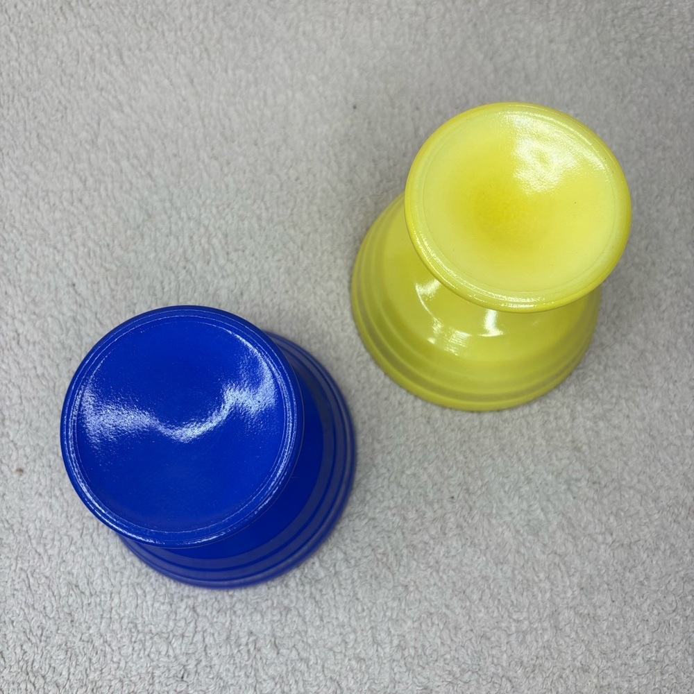 Vintage Glass Ice Cream Dessert Cups Blue & Yellow Set of 2 Pair VTG MCM Retro - Picture 6 of 9